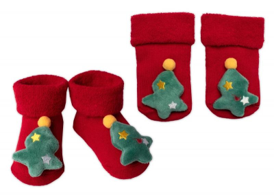 Kojenecké vánoční froté ponožky Stromeček, - červené - 56-68 (0-6 m)