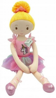 Hadrová panenka Luisa v šatičkách jednorožce, Tulilo, 70 cm - růžová