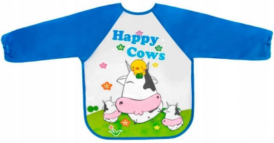 Zástěrka, bryndák nepromakavý s dlouhým rukávem, Happy Cows, modrá
