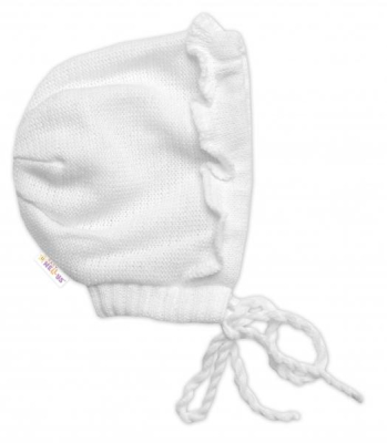 Pletená čepička na zavazování bonetka Girl, Hand Made - bílá - 56-62 (0-3m)