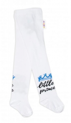 Dětské punčocháče bavlněné, Little Prince - bílé s modrou - korunkou, vel. 80/86 - 80-86 (12-18m)