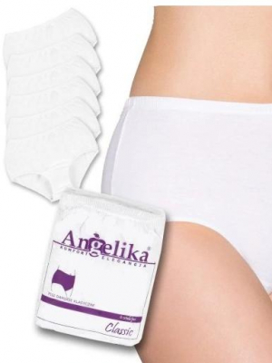 Bavlněné kalhotky Angelika s vysokým pasem, 6ks v balení - bílé - S (36)
