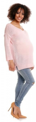 Pohodlný těhotenský svetřík s rozparky - sv. růžový - UNI