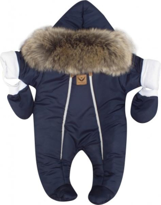 Zimní kombinéza s dvojitým zipem, kapucí a kožešinou + rukavičky, Angel - granát, 80 - 80 (9-12m)