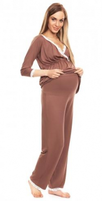 Těhotenské, kojící pyžamo s krajkovým lemováním - cappucino, vel. L/XL - L/XL