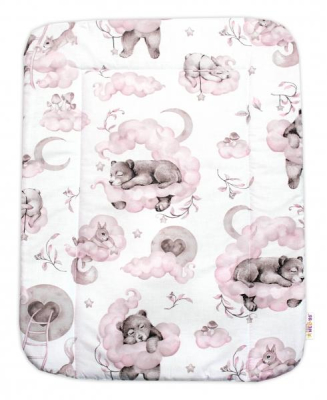 Přebalovací podložka 50x70 cm, bavlna, Zvířátka na mráčku, růžová