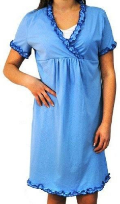 Těhotenská, kojící noční košile s volánkem - modrá - S/M