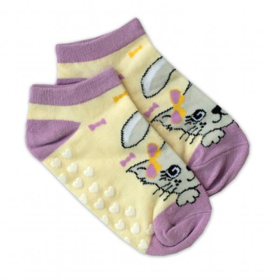 Dětské ponožky s ABS - Kočka, vel. 31/34 - žluté - 31-34