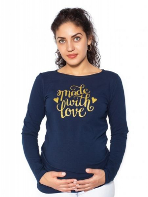 Těhotenské triko dlouhý rukáv Made with Love - tm. modrá - XL - XL (42)