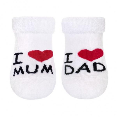Kojenecké froté bavlněné ponožky I Love Mum & Dad, bílé - 56-62 (0-3m)