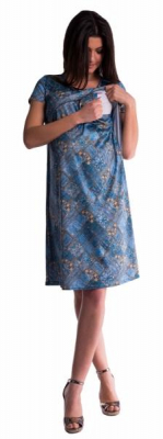 Těhotenské a kojící šaty s květinovým potiskem - tm. modré - M (38)