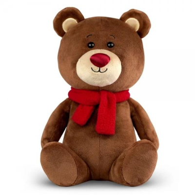 Plyšový medvěd Plush Scarves Animals, 25 cm, hnědý s červeným nosíkem