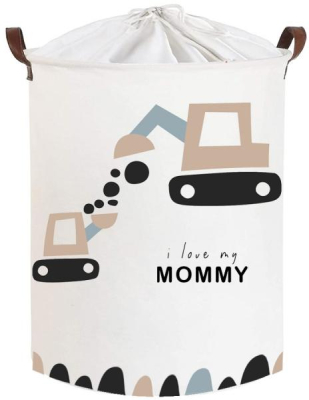 Koš na hračky, uzavíratelný, Tulimi, bavlna, Trucks Love Mommy - bílý, 43 L