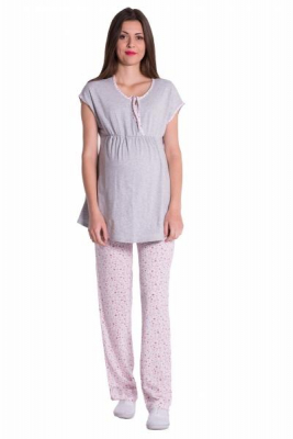 Těhotenské,kojící pyžamo květinky - šedá/růžová, vel. XL - XL (42)