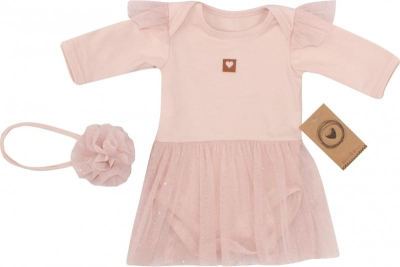 Sukničkobody dl. rukáv s týlovou sukní + čelenka, 2D, bavlna, - růžová, vel. 68 - 68 (3-6m)