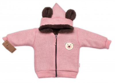 Oteplená pletená bundička Teddy Bear, dvouvrstvá - růžová, vel. 80/86 - 80-86 (12-18m)